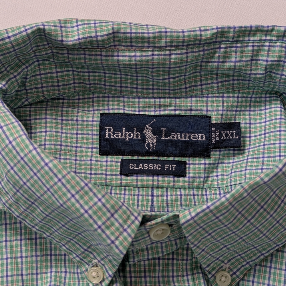 Polo Ralph Lauren Classic Fit Shirt Green Plaid Mens XXL Short Sleeve Button Up - Picture 14 of 14